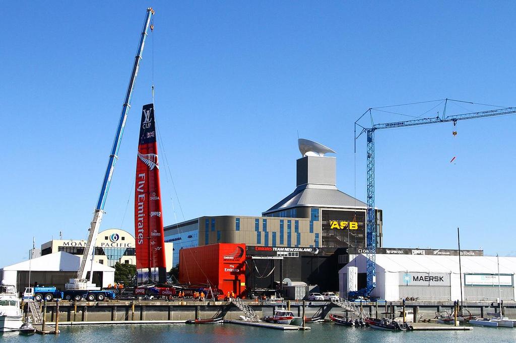 Rigging about to launch - Emirates Team NZ - March 2013 © Richard Gladwell www.photosport.co.nz